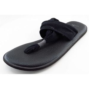 Sanuk‎ T-Strap Sandals Black Fabric Women Shoes Size 9 Medium